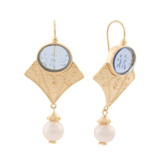 TAGLIAMONTE  Italy 18kt Gold Plated Baby Blue Venetian Glass Drop Earrings - Picture 1 of 2